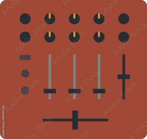 Audio mixing console with faders and knobs