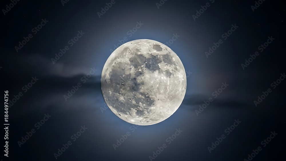Fototapeta premium A luminous full moon illuminating the dark night sky with its ethereal glow and visible craters