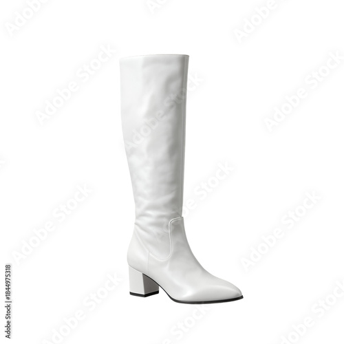 White Knee-High Boots With Block Heel