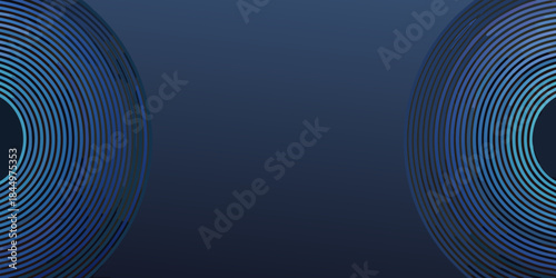 Abstract design featuring two circular patterns with concentric rings of blue