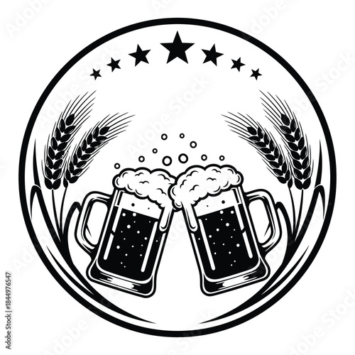Beer mugs with wheat and stars graphic