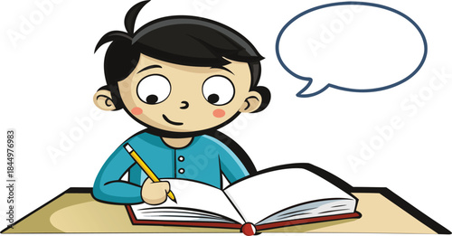 boy writing on the book with speech bubble