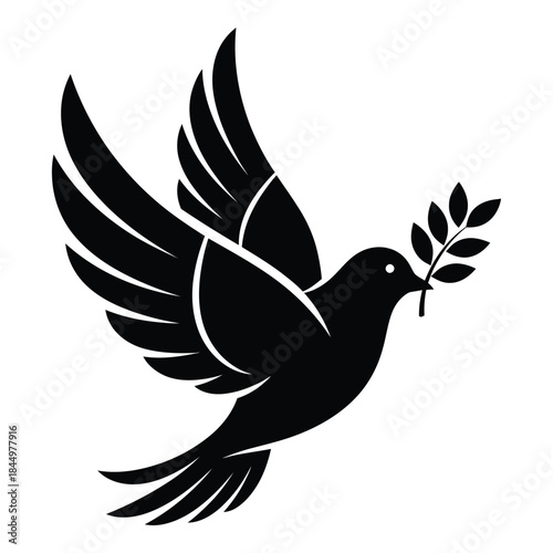 Dove flying with olive branch