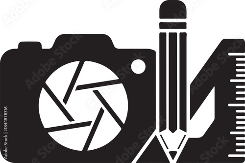 Creative tools icon representing photography and design with camera pencil and ruler