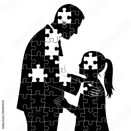 Father and Daughter Jigsaw Puzzle Silhouette.