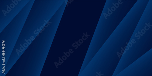 Abstract dark blue gradient horizontal banner background with overlay geometric triangle shapes and glowing line. Modern paper cut texture design with space for text. Suit for poster, cover, header