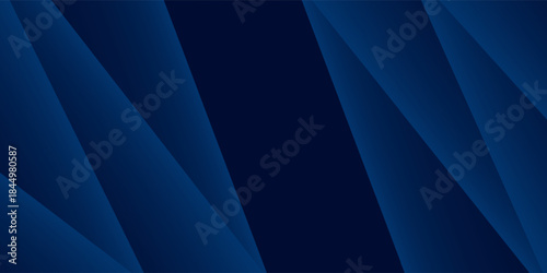 Abstract dark blue gradient horizontal banner background with overlay geometric triangle shapes and glowing line. Modern paper cut texture design with space for text. Suit for poster, cover, header