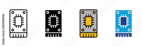 Technology  Digital Icon Set Multiple Style Collection. Laptop, Smartphone, Tablet, Desktop PC, Server, Cloud Computing, Artificial Intelligence, Robot, Microchip, Circuit Board, Coding, Keyboard, Mo