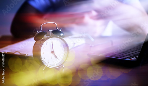 Alarm clock on the table. Time concept. Being late for work and school.