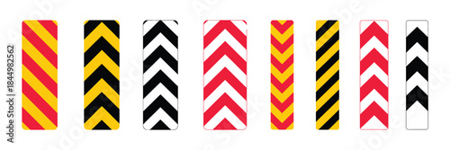 chevron warning stripe vector set, with bold diagonal lines, industrial hazard patterns and caution designs, ideal for construction visuals, safety backgrounds, alert graphics and industrial design 