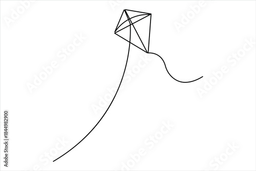 Flying kite continuous one line art drawing of outline vector minimalist illustration