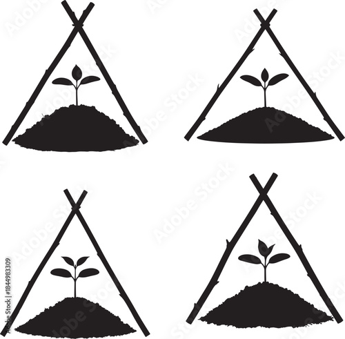 Four triangle silhouettes representing growth and shelter