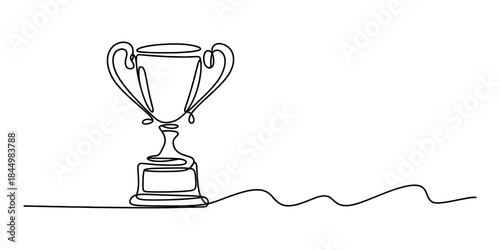 Continuous line drawing of a championship trophy cup on a white background Vector, illustration