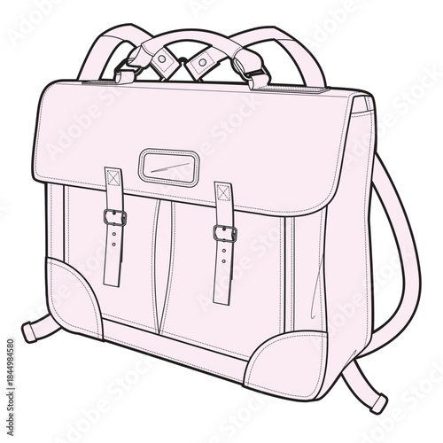 Backpack flat sketch vector mockup template technical illustration.