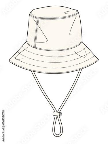 Outdoor bucket hats vector design mockup template technical flat drawing