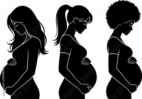 Pregnant women silhouettes of different ethnicities pregnant.