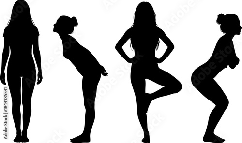 silhouette women dancing poses fitness yoga pregnant.