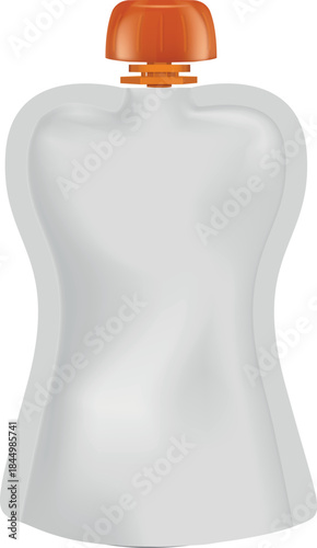 Blank flexible pouch up bag mockup with orange spout lid, vector realistic 3D doypack food or drink products bag package