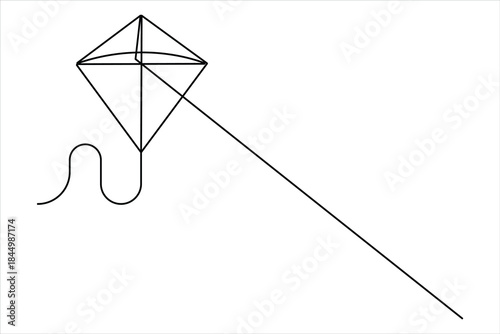 Flying kite continuous one line art drawing of outline vector minimalist illustration