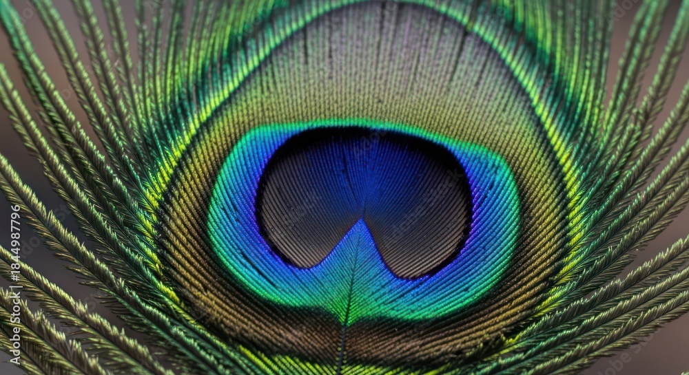 Obraz premium Iridescent peacock feather macro with vibrant blue and green hues for exotic textures