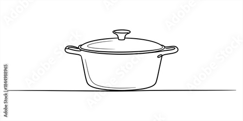 Continuous line drawing of a cooking pot with a lid on a white background Vector, illustration