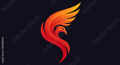 Stylized Phoenix Rising in Orange Red.