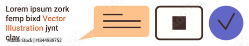 Communication, decision-making, confirmation, user interface design, information flow, feedback. Speech bubble, stop symbol and check mark displayed together. Communication and decision-making