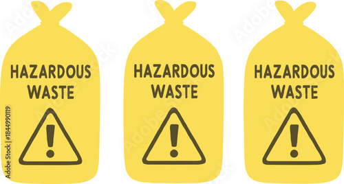 Three Hazardous Waste Bags Warning Signs for Safety
