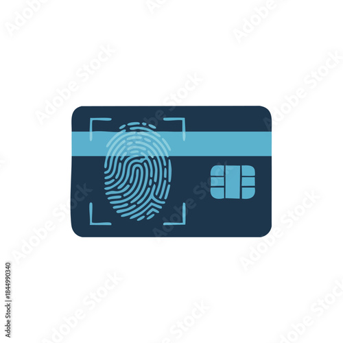 Vector Illustration of a modern credit card featuring biometric fingerprint authentication technology with chip reader and secure payment capabilities.