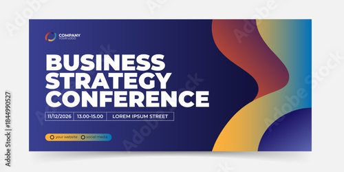 Business conference modern banner template with wavy gradient