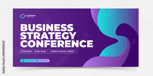 Business conference modern banner template with wavy gradient
