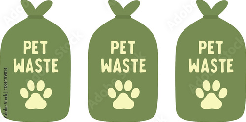 Three Pet Waste Bags Icon Set for EcoFriendly Disposal