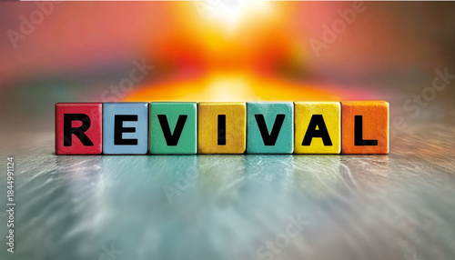 word revival in colorful stone letters