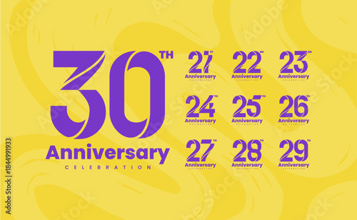 Colorful anniversary celebration logotype set. 21, 22, 23, 24, 25, 26, 27, 28, 29, 30