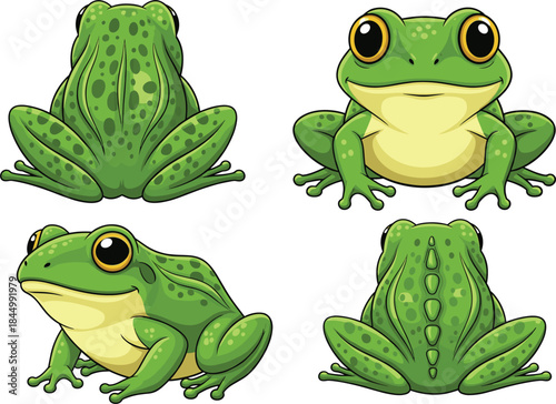 Canvas Print Cute green frog character turnaround set with front back and side views for cart