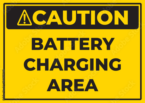 Caution Battery Charging Area Safety Sign – Yellow Industrial Warning Board for Electrical Hazard Zones, Workplace Battery Room Safety Notice and Industrial Compliance Signage