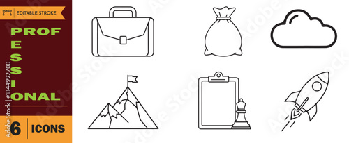 Business Success Line Icons Set for Startup Strategy