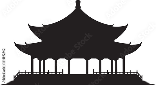 Wide Asian Pagoda Temple Silhouette