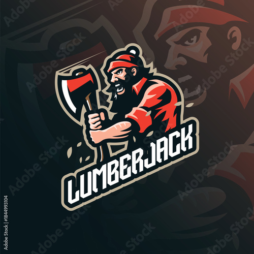 Lumberjack mascot logo design vector. Lumberjack illustration with ax in hand.