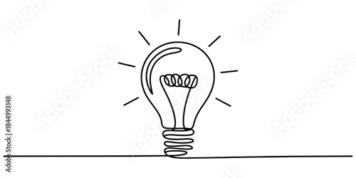 Continuous line drawing of a light bulb symbolizing a great idea or inspiration Vector, illustration