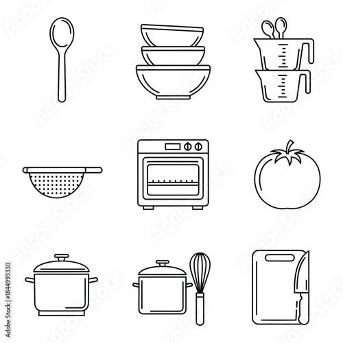 Kitchen utensils and appliances icons set