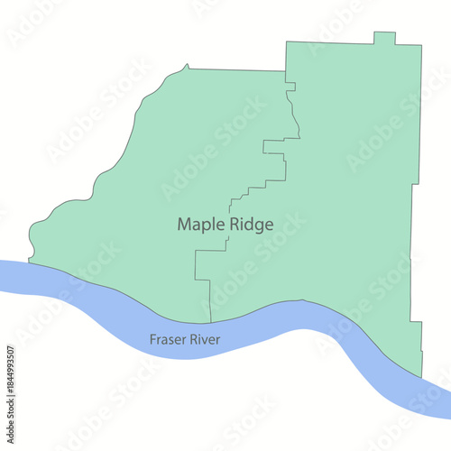 Maple Ridge municipal map outline with Fraser River vector illustration