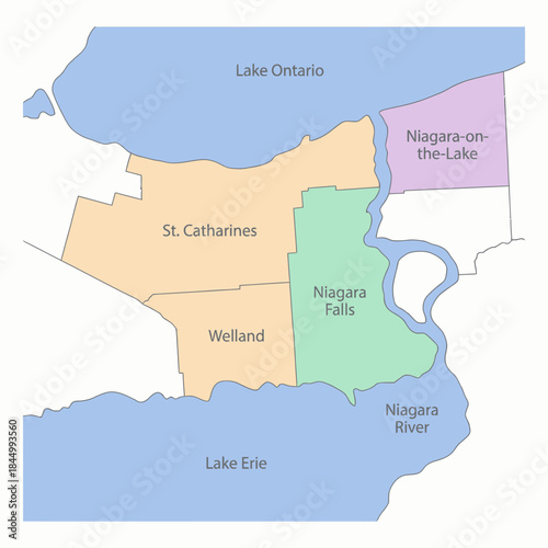 Niagara Region map showing municipal boundaries vector illustration