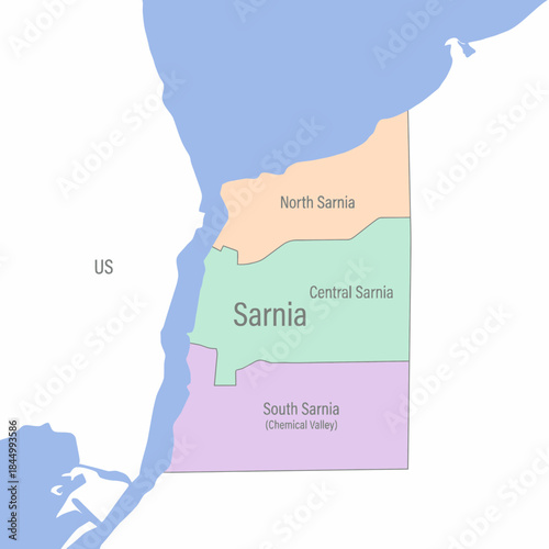 Sarnia Canada regional map showing divisions illustration