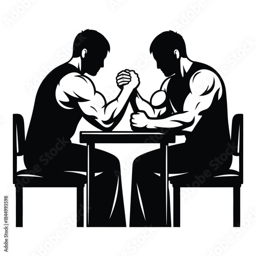Men arm wrestling on a table