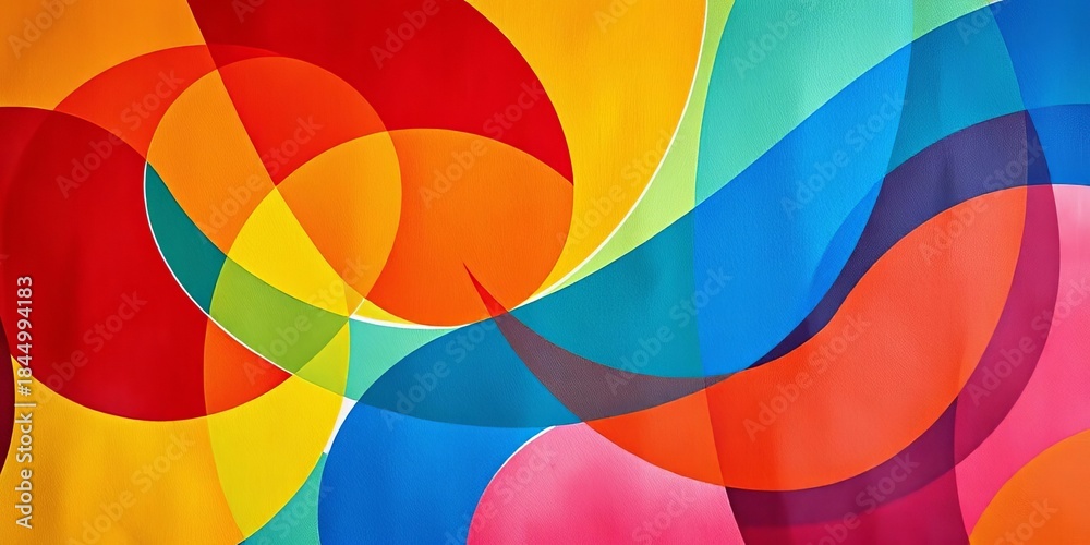 Obraz premium Intertwined geometric shapes in vibrant hues on textured canvas, visual, modern art