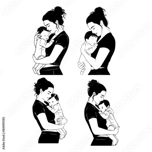 mother and child, mother day, mother love silhouette pack