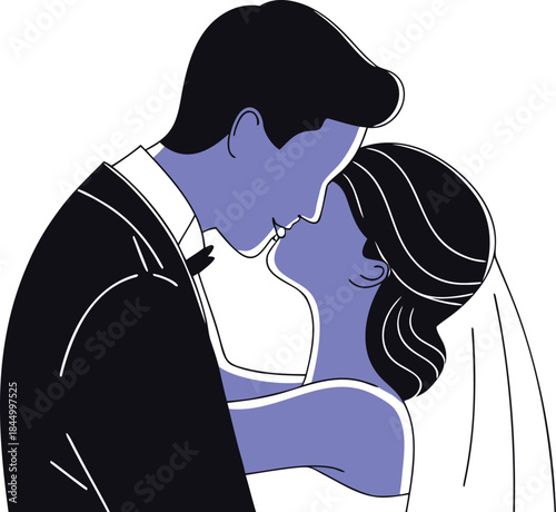 A beautiful and intimate moment between a bride and groom sharing a tender kiss on their wedding day