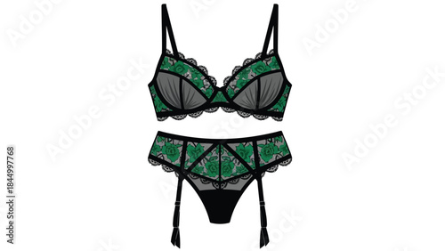 Elegant green lace lingerie set with delicate detailing a stylish intimate apparel