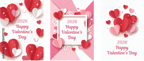 2026 Happy Valentine’s Day greeting card set with cute heart shapes romantic love design illustration templates for holiday celebration use